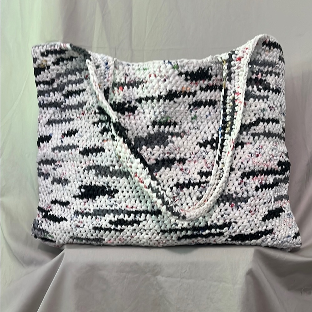 Handmade Black & White Crochet Tote Bag